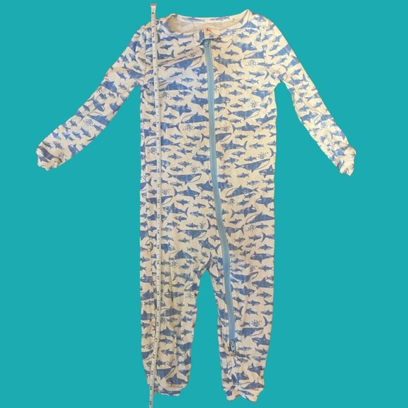 Joe Fresh Shark Print Baby Sleeper 18–24M – Blue Zip-Up Cotton Pajamas - Picture 3 of 7